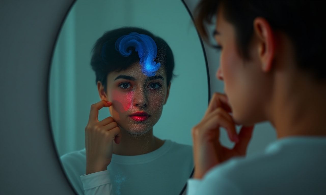 鏡を見る人物のイラスト