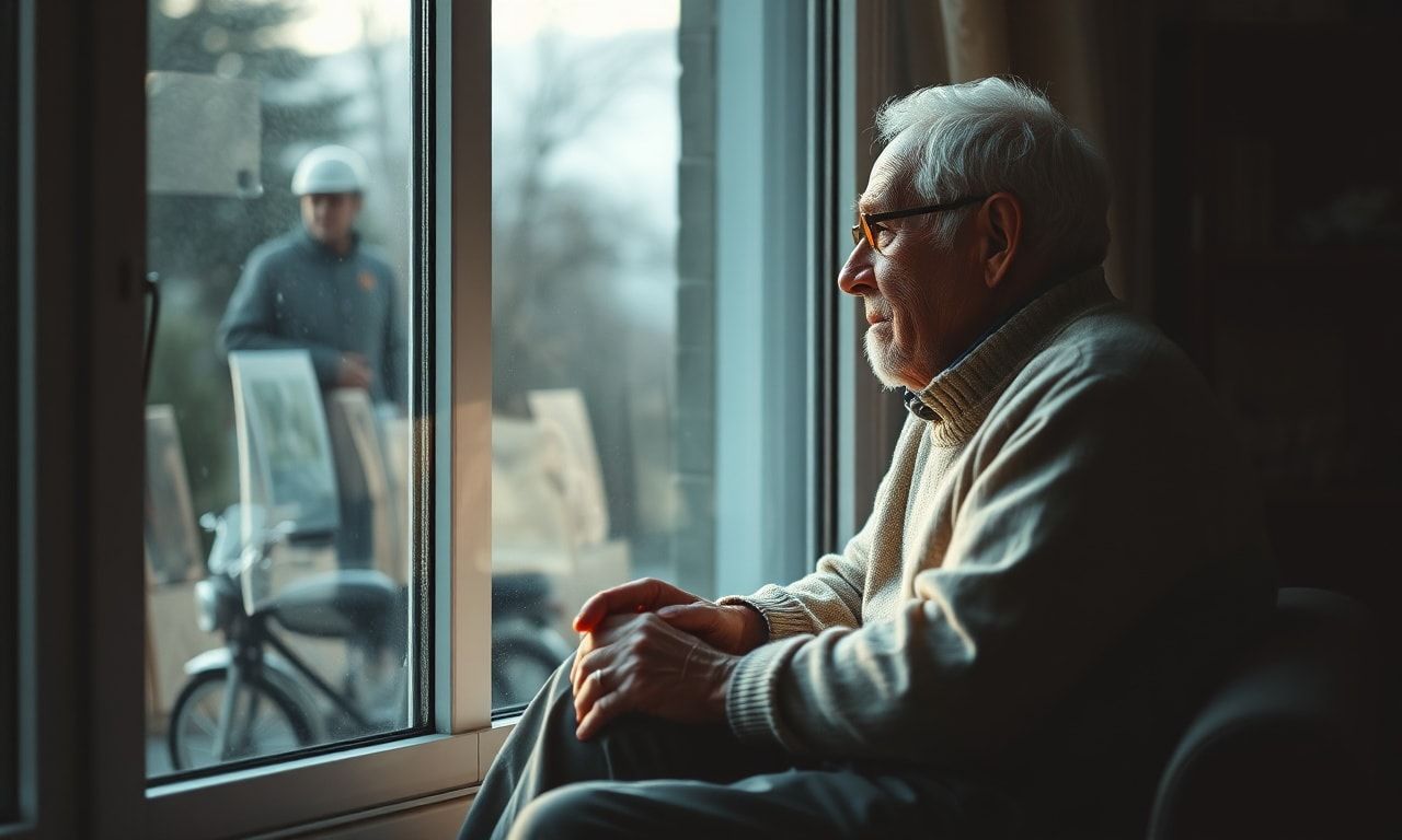 窓辺で物思いにふける高齢者