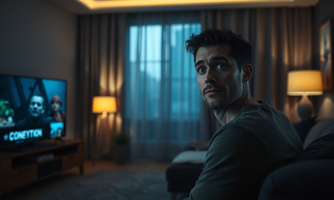 芸能人のエピソードトークをテレビで視聴する様子