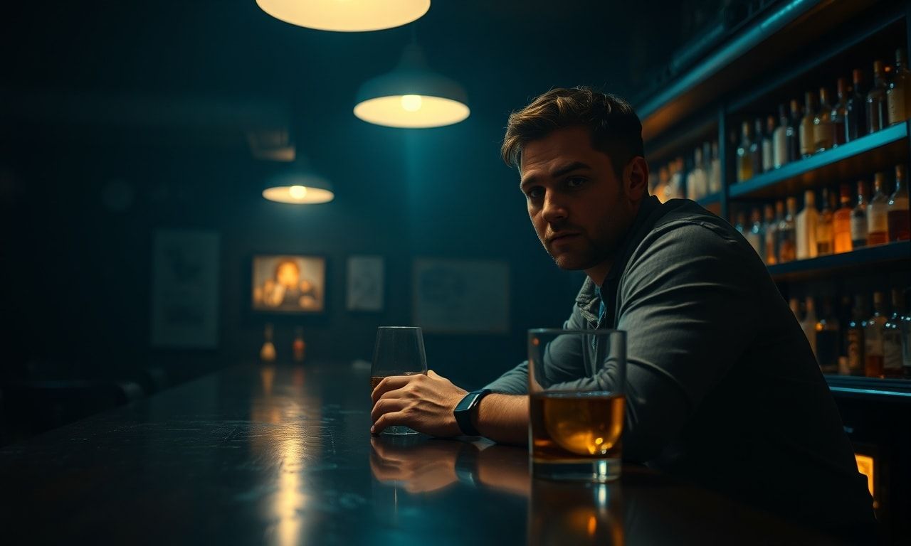 酔っ払って考え込んでいる様子