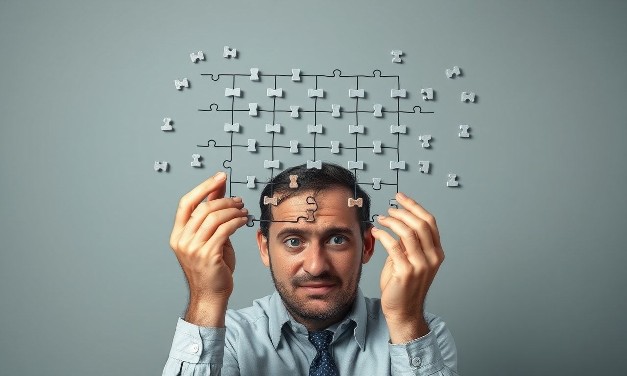 複雑なパズルを前にして困惑している人のイメージ