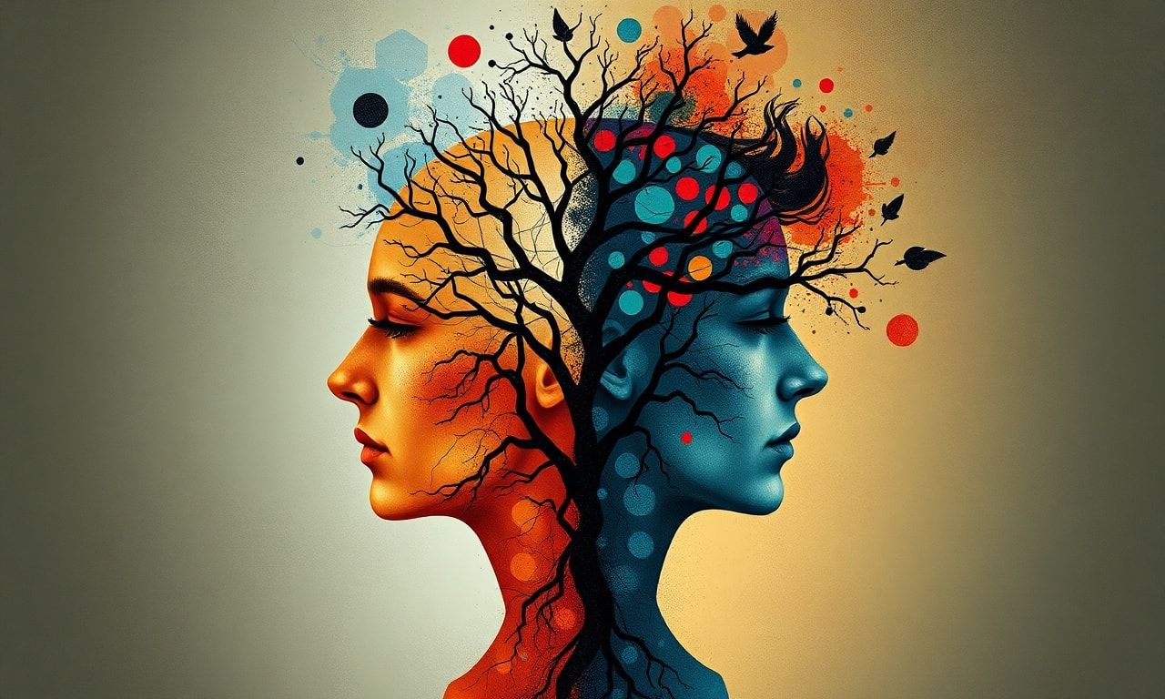 双極性障害の心理的な複雑さを表す抽象的なイラスト