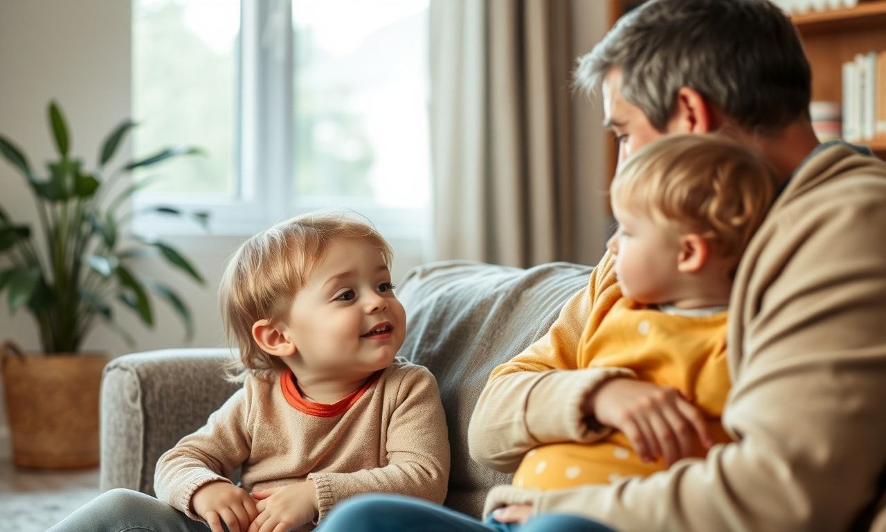 子供の話に耳を傾ける親、温かい家庭の雰囲気