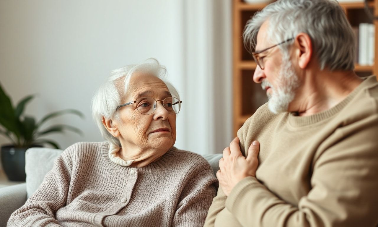高齢者の話に耳を傾ける家族