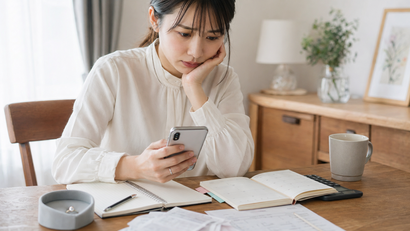婚約者の発言や予定の矛盾を確認する手元
