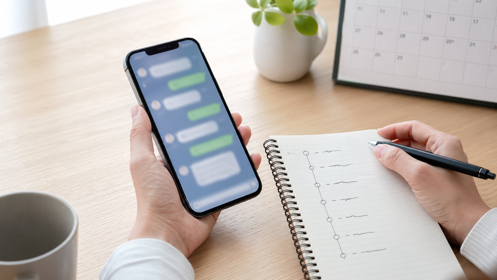 LINE上の嘘や矛盾を確認する手元