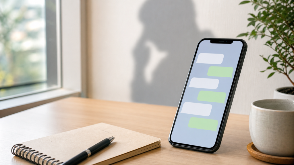 LINEで虚言癖のような嘘に悩み、メッセージを冷静に見返すイメージ