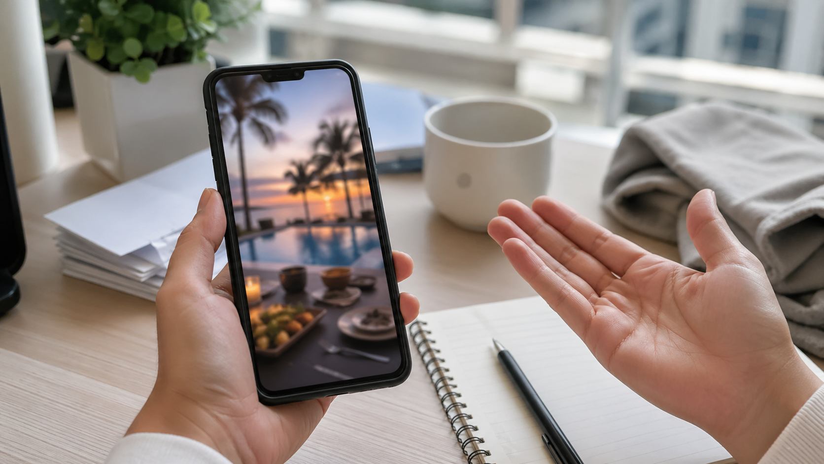 SNS投稿と現実のギャップを見比べる手元