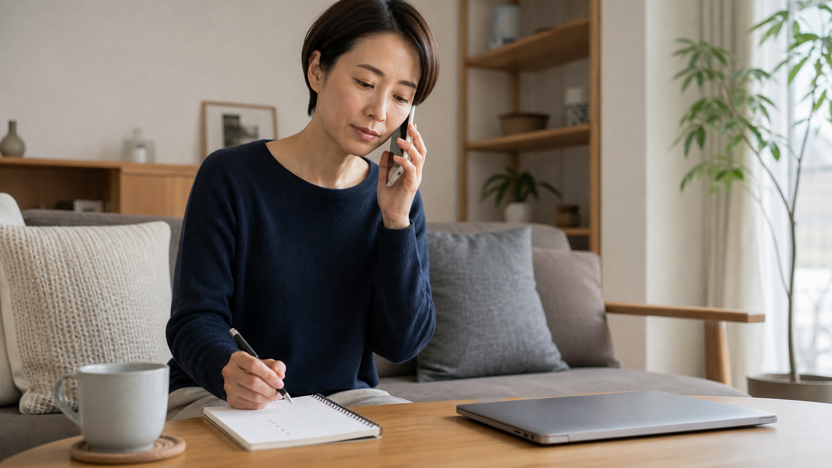 家族の虚言癖で悩み相談先へ連絡する準備をする様子