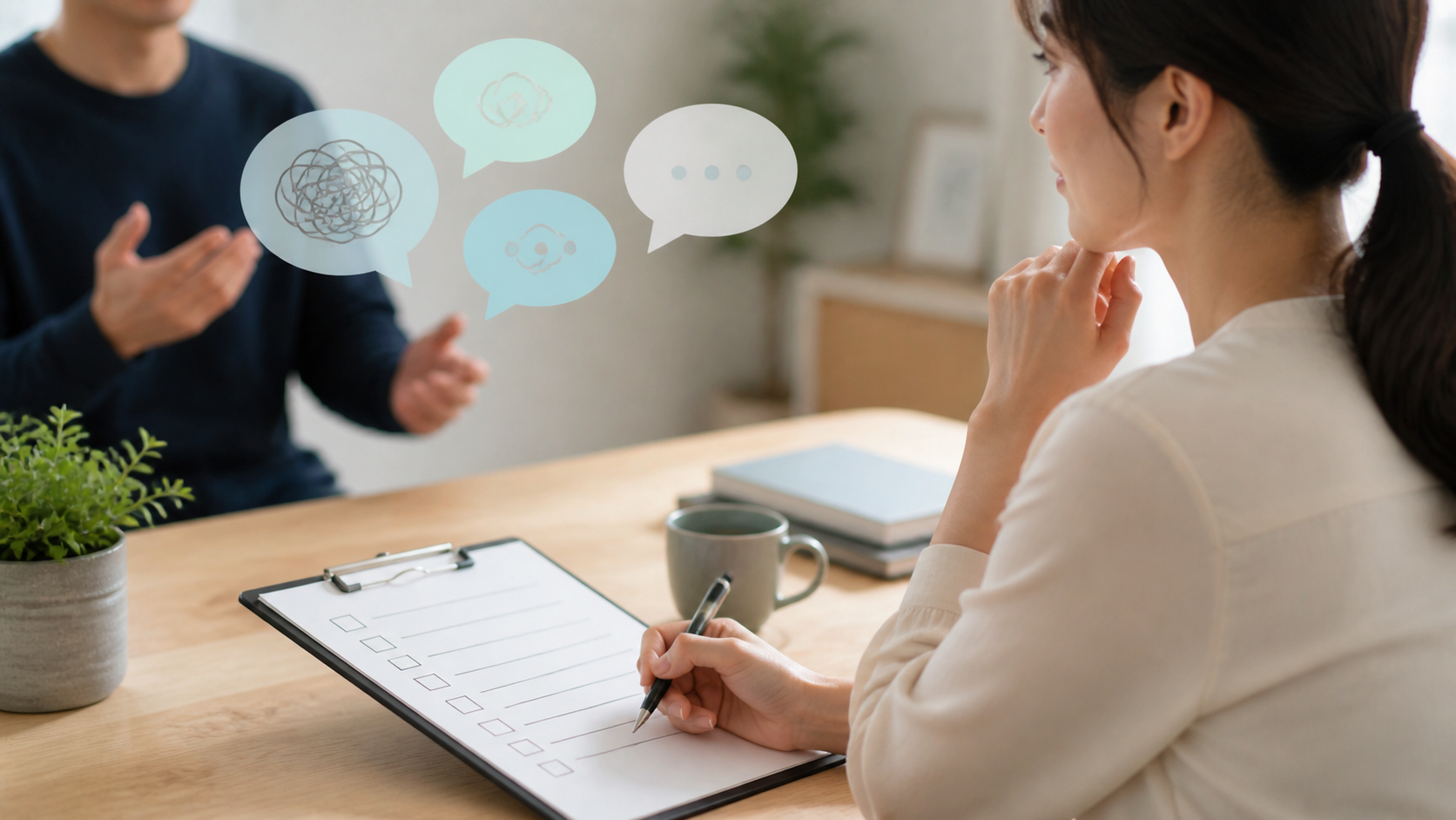 虚言癖で自覚なしの人の特徴をチェックする場面