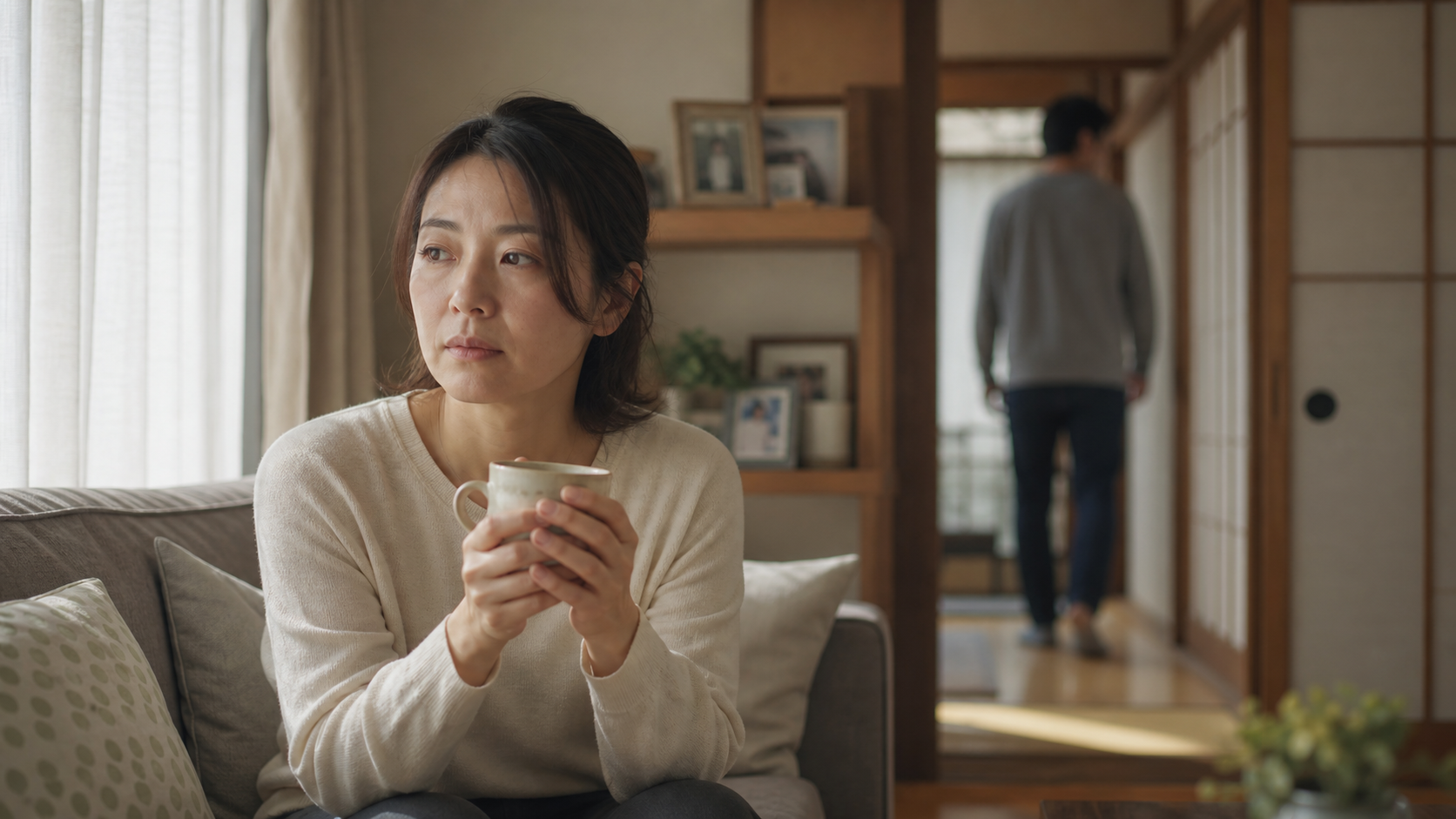 家族の虚言癖による心理的な疲れを抱えて一人で考える人