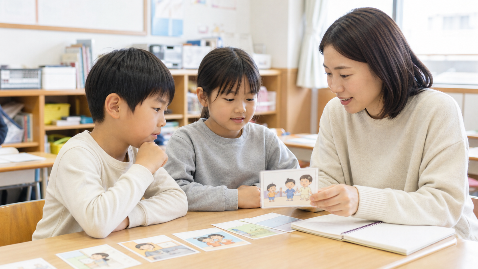 小学生の年齢別に嘘の理解を整理する場面