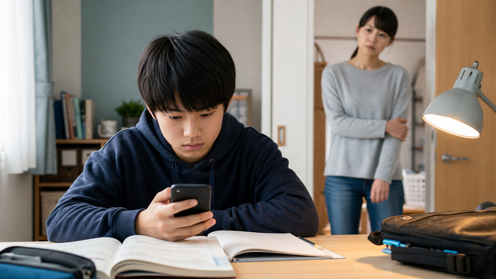SNSと反抗期が中学生の嘘に影響する場面のイメージ