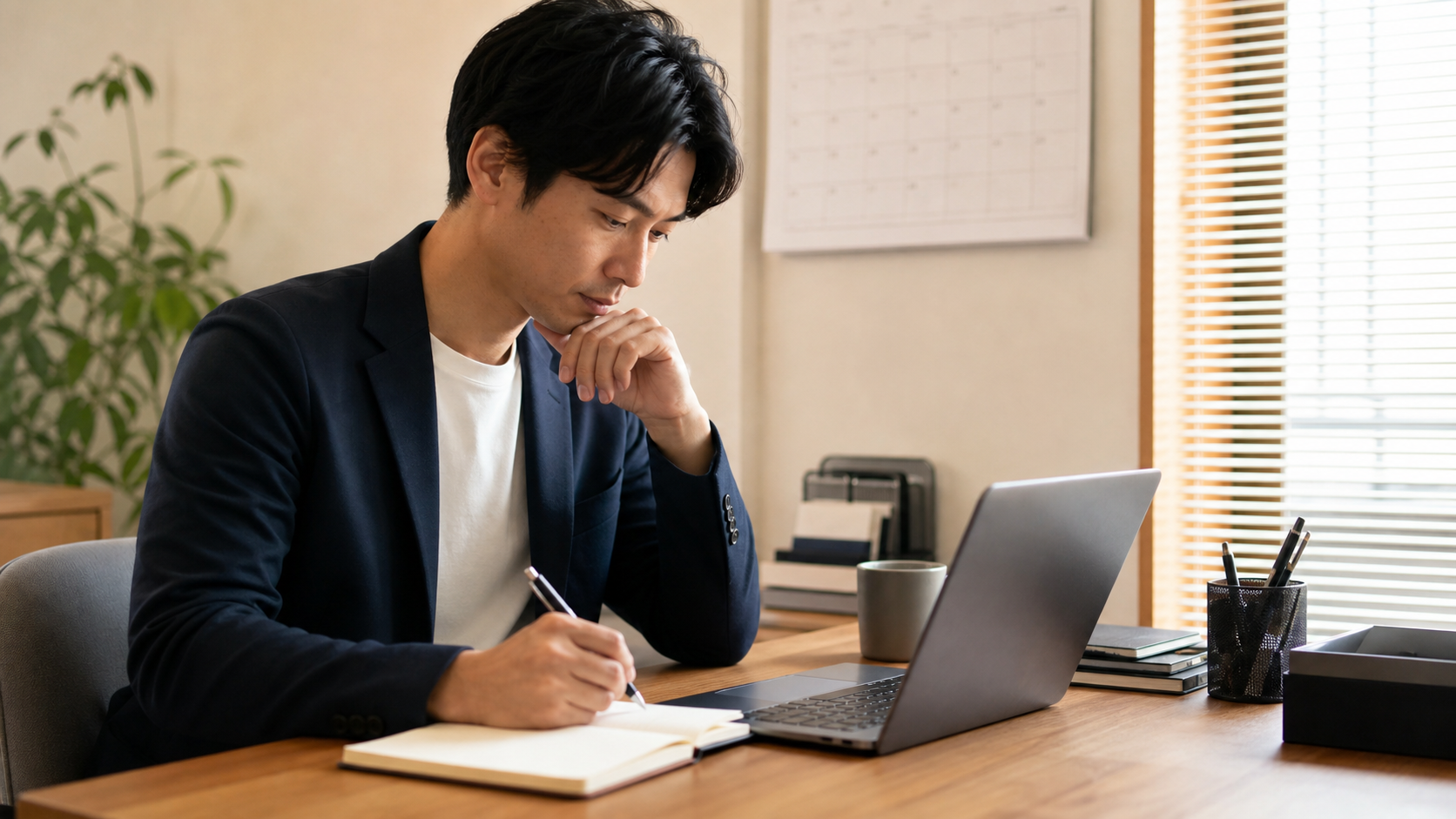虚言癖で仕事がうまくいかない本人が職場で改善策を書き出す様子