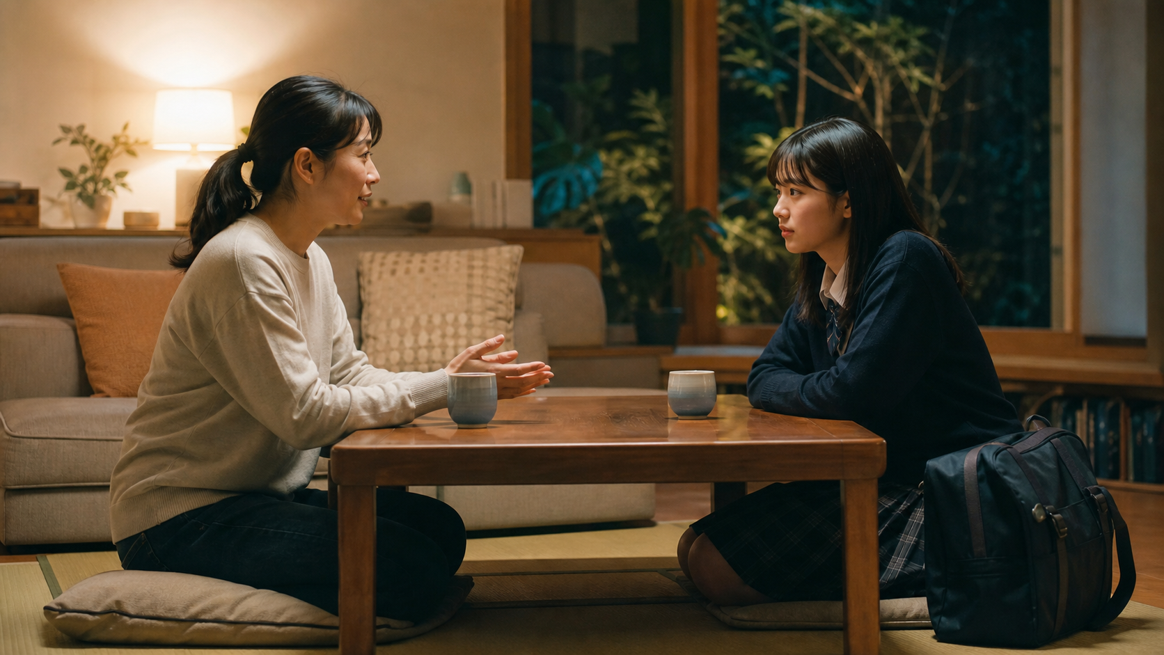 子どもの友達の嘘を責めずに家庭で整理する親子のイメージ