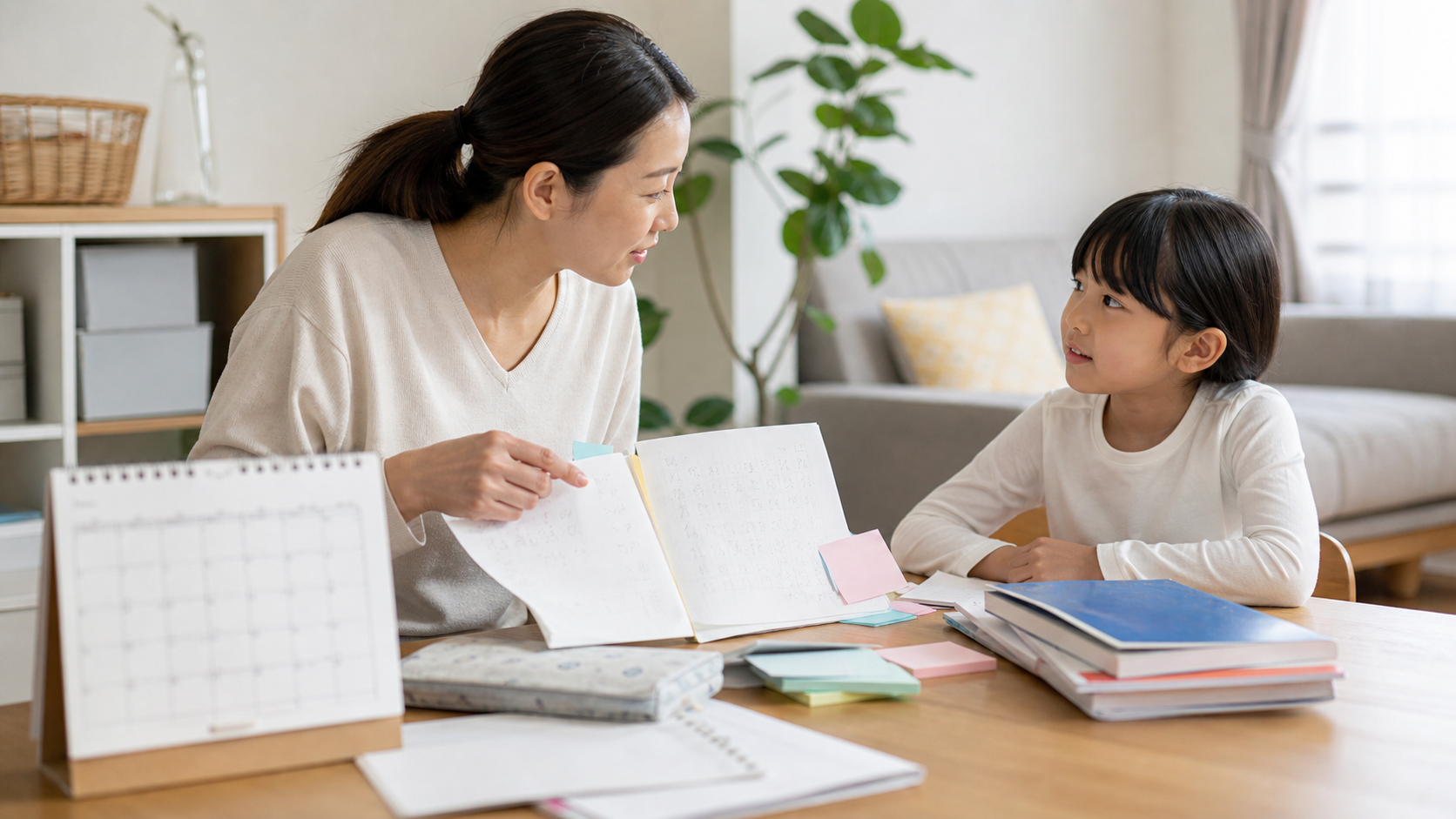 子どもの友達の嘘を場面別に整理する親子の様子