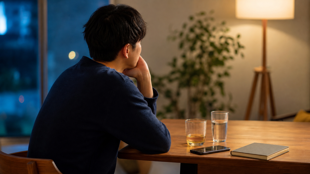 酔うと嘘をつく悩みを落ち着いて振り返る人