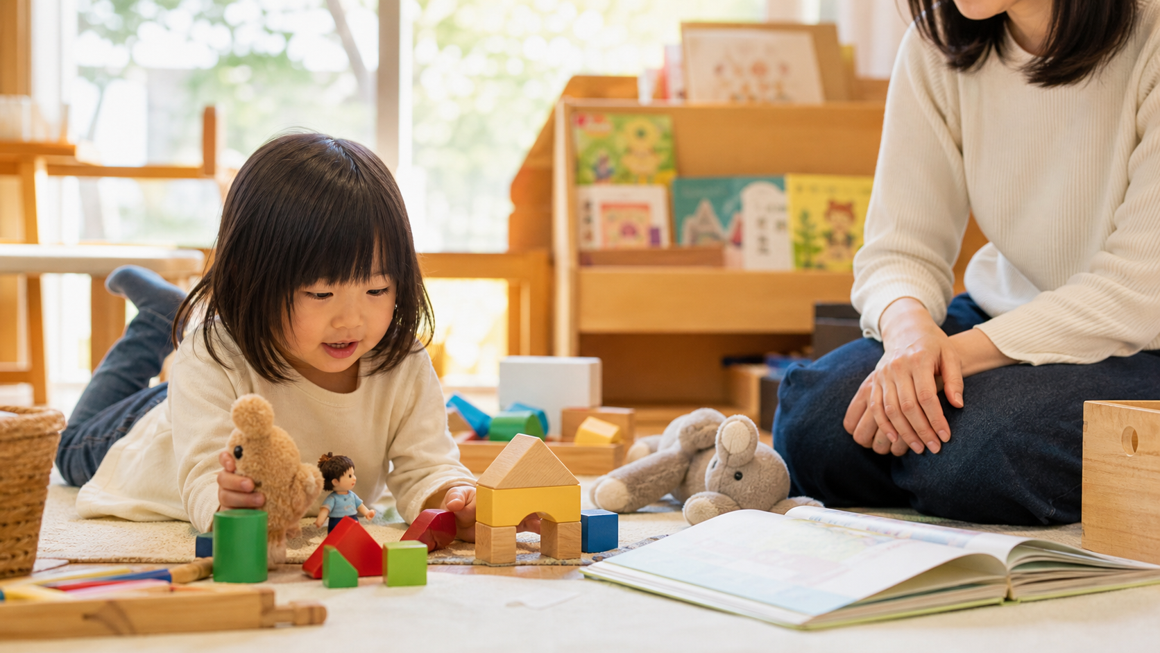 幼児が遊びの中で想像をふくらませて話す様子