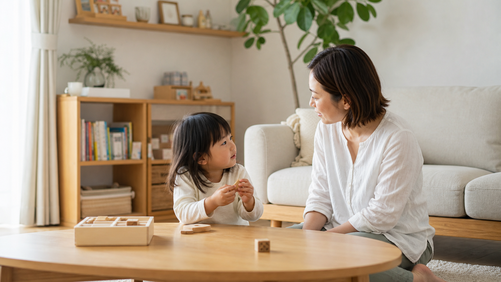 親が幼児の話を責めずに聞く家庭の様子