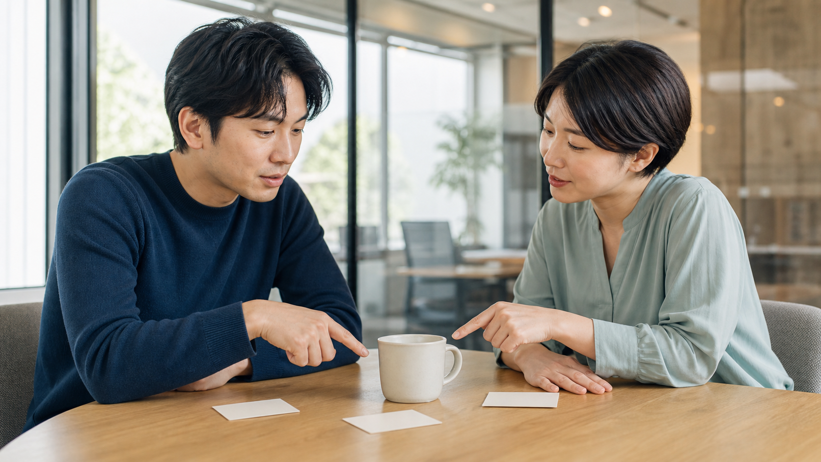 ASDの伝達のずれを同じ対象を見ながら確認する二人