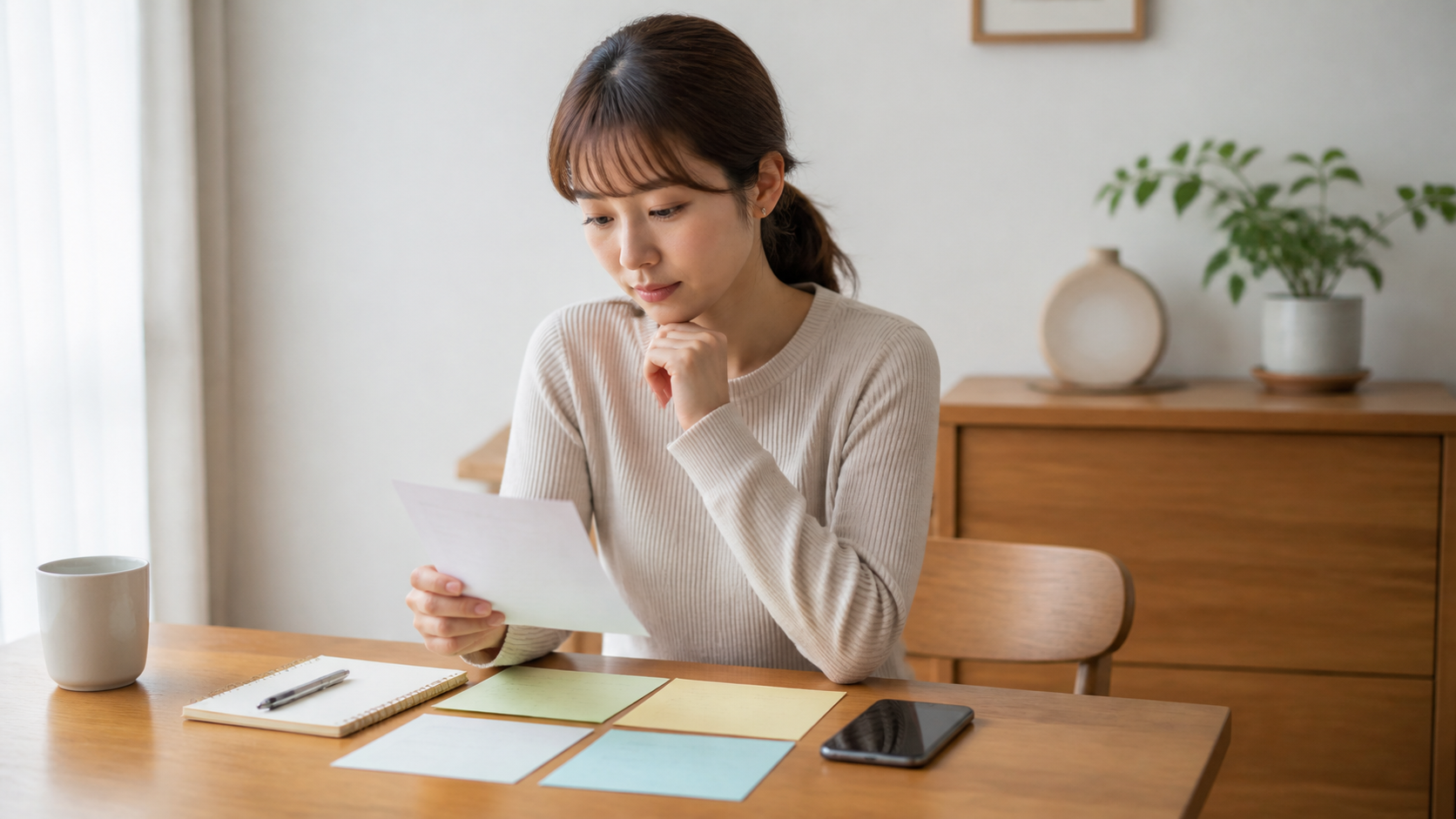 義母の発言と事実を落ち着いて整理する女性