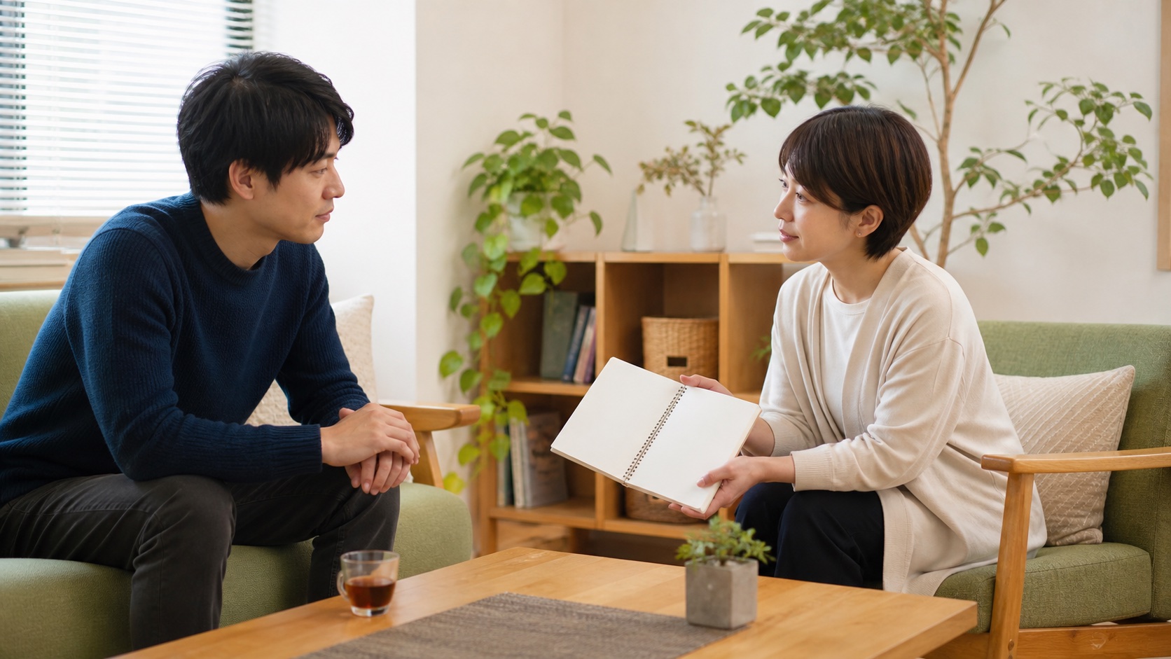 空想虚言に関する困りごとを専門家へ落ち着いて相談する場面