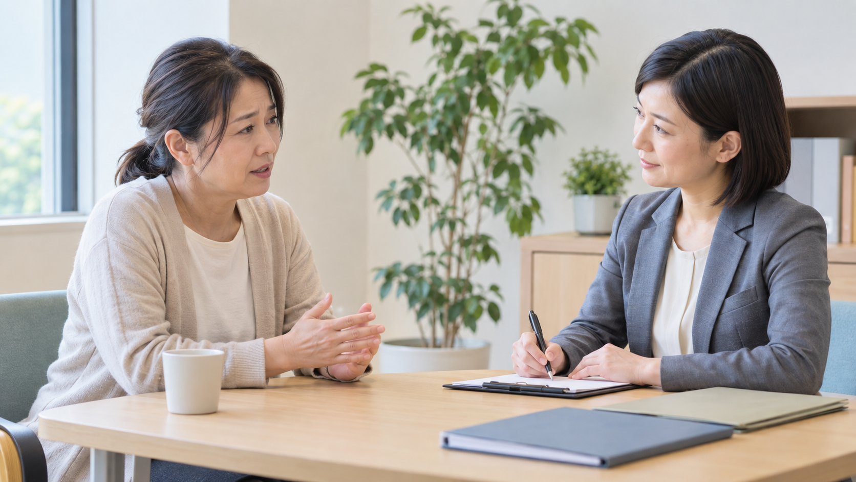本人が受診を拒む場合に家族だけで相談窓口を訪れる様子