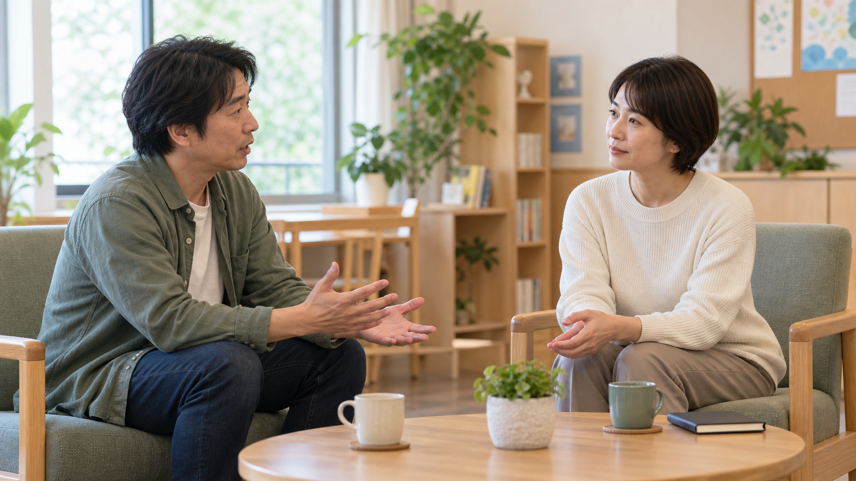 虚言癖と妄想癖への対応を落ち着いて話し合う二人