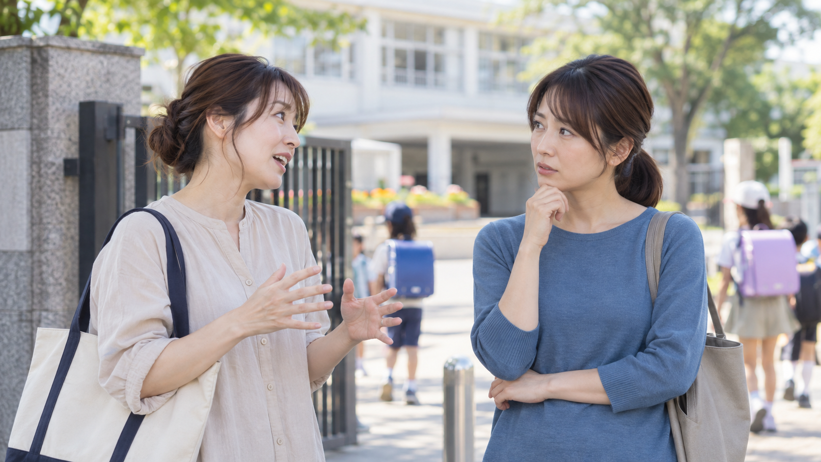 嘘をつくママ友との会話に戸惑いながら冷静に対応する母親