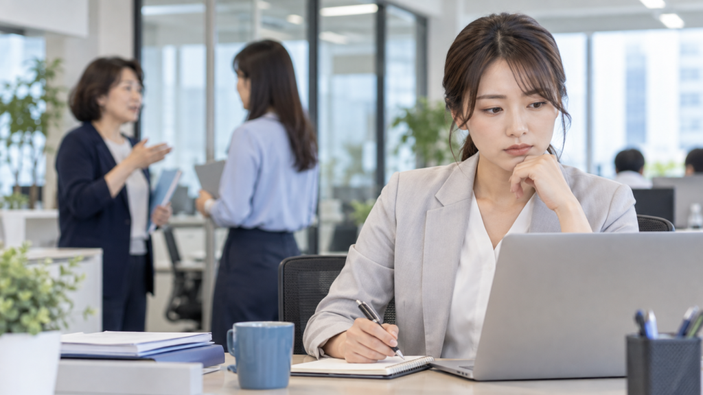 職場の嘘つきおばさんの言動に振り回されず記録を取る会社員