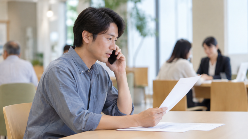 契約資料を用意して電話で相談する人