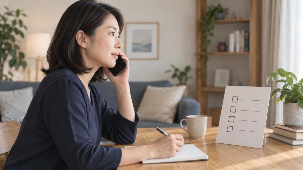 予約前に相談料の条件を電話で問い合わせる人のイメージ