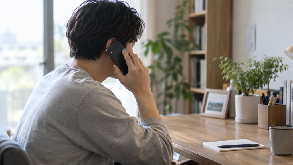 個人のスマートフォンで予約前の問い合わせをする人のイメージ