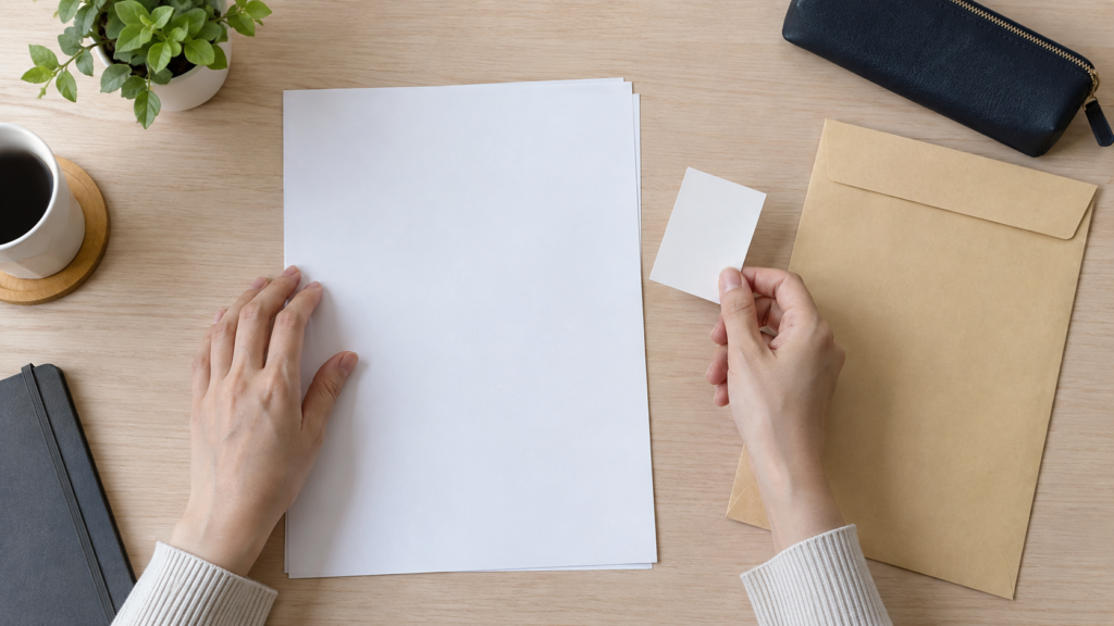 申請に必要な書類を仕分ける手元