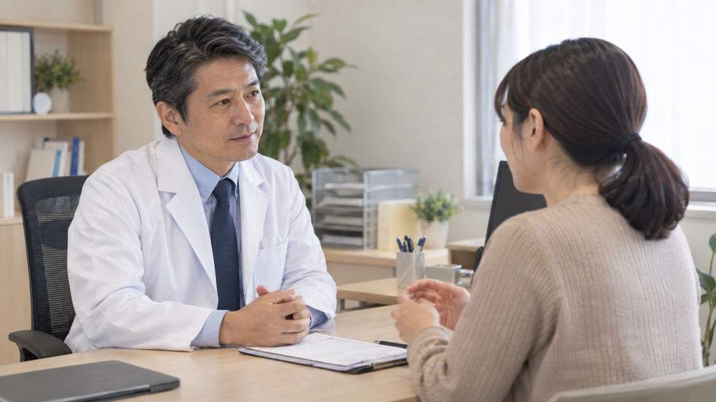 診察室で主治医に生活の困りごとを伝える人