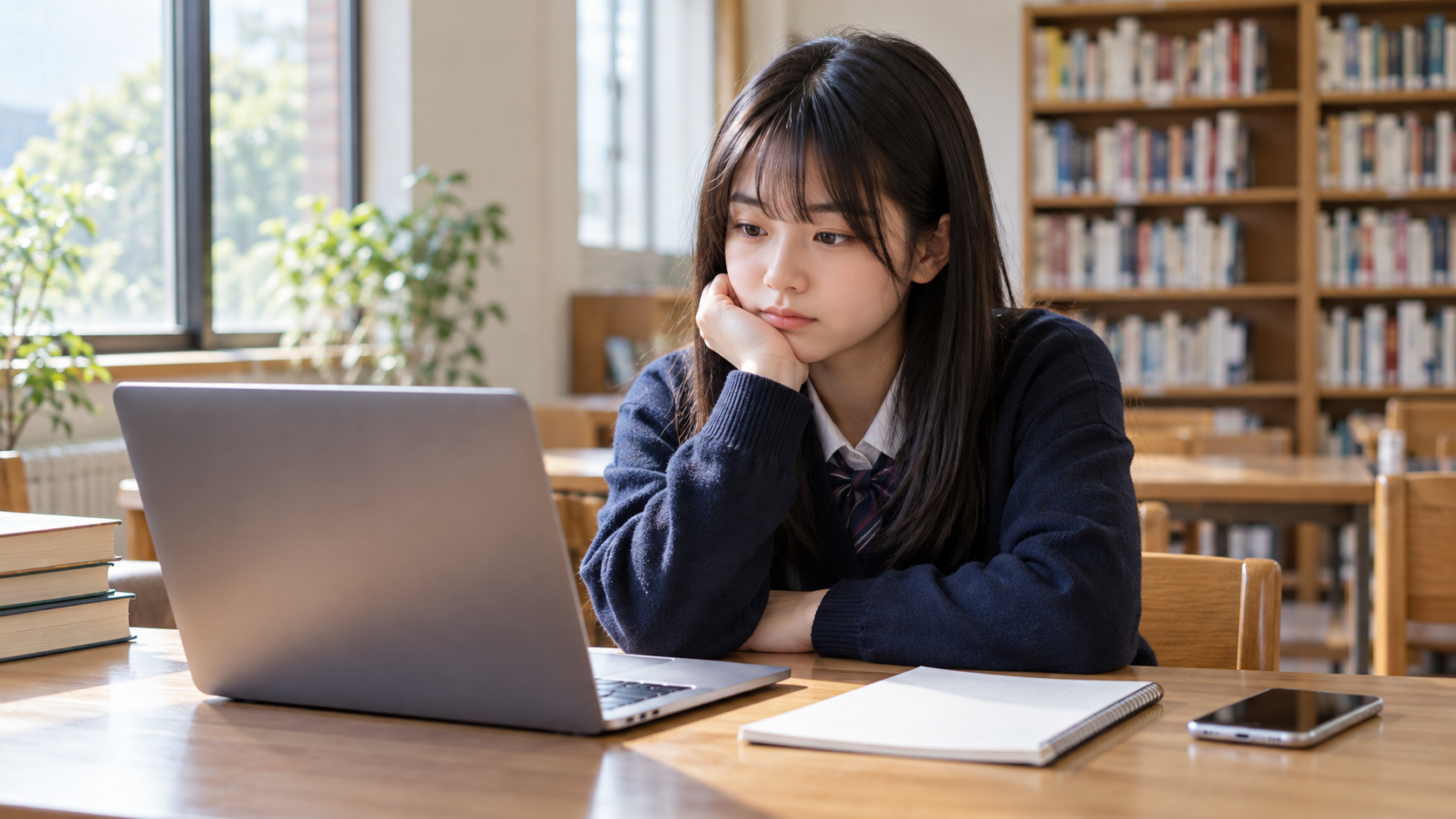 相談先を調べる若者とノートの生成イメージ