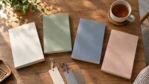 無地の本としおりを並べた読書用の机