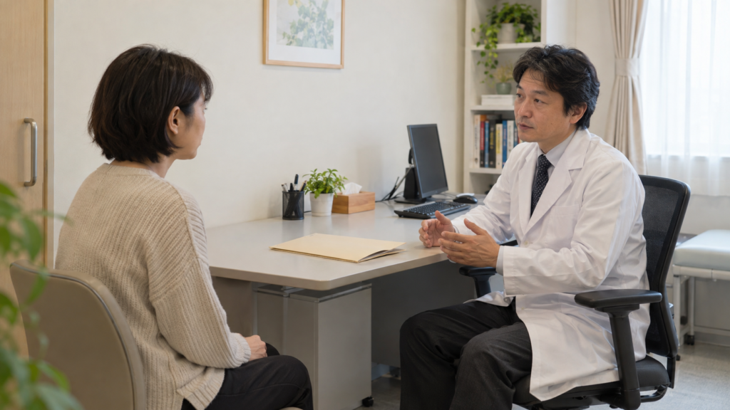 医療機関で継続通院について相談する説明用イメージ
