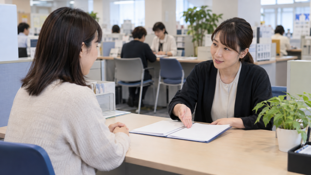 自治体の窓口で申請の案内を受ける説明用イメージ