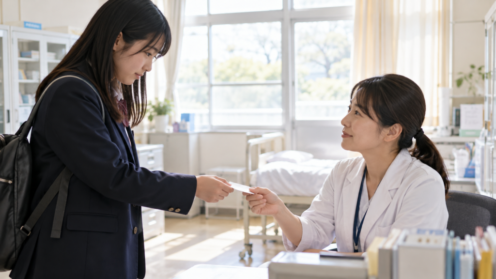 保健室で安全に相談する方法を尋ねる生成イメージ