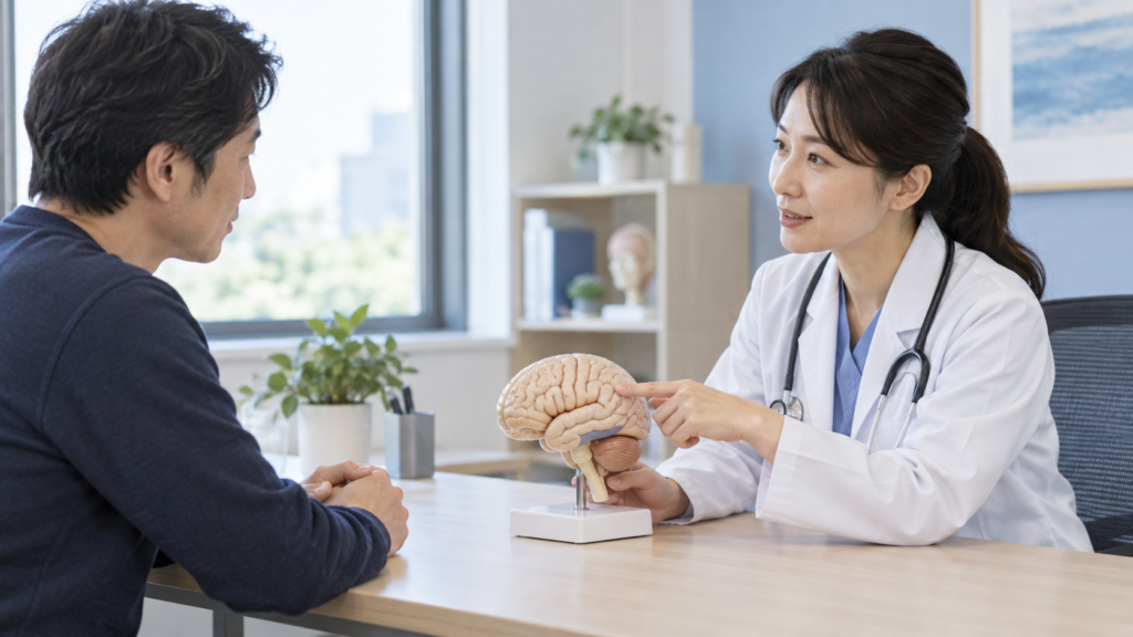 医師と検査の目的を確認する相談場面の説明用イメージ