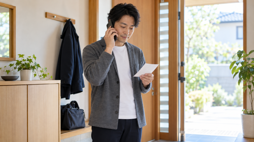 メモを手に医療機関へ電話相談する人