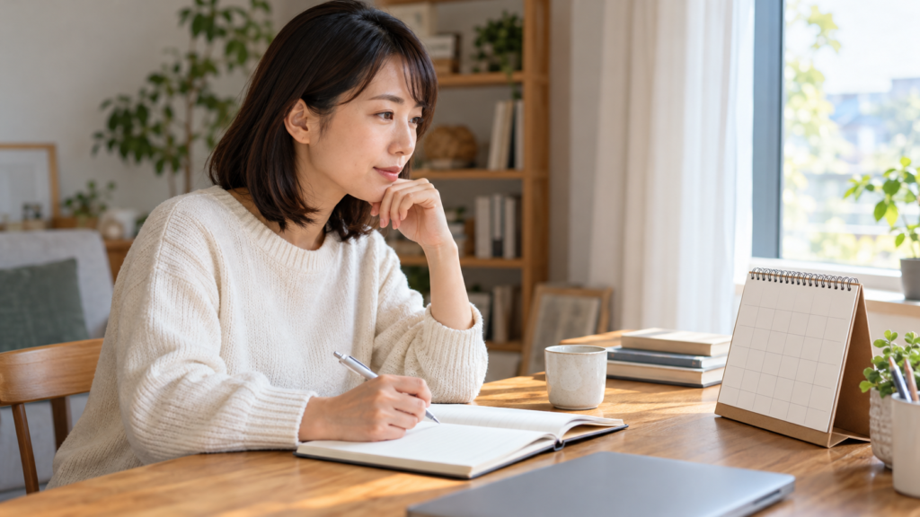 ノートと予定表を使って相談の振り返りを準備する人