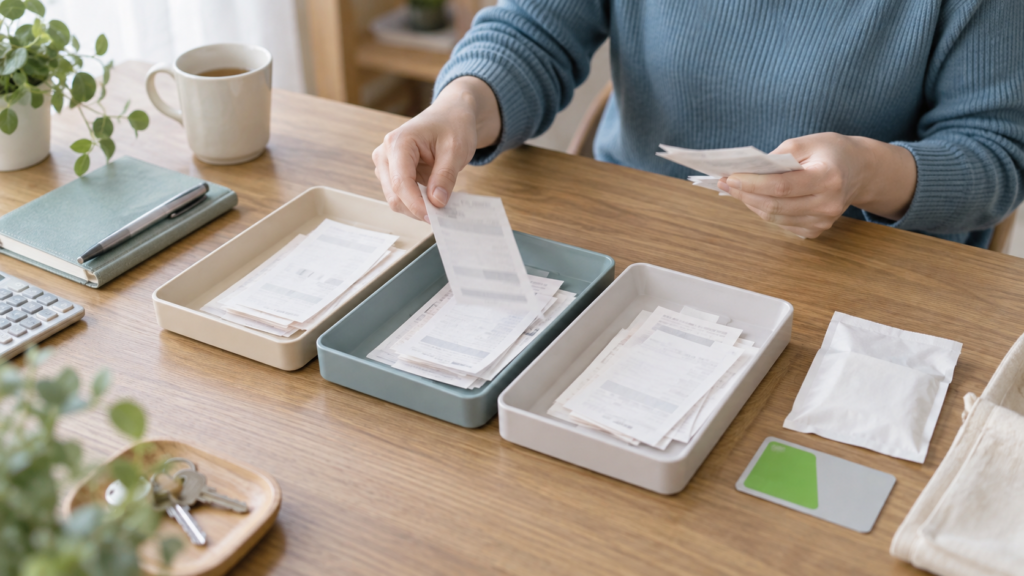 診療や薬、交通に関する支払いを種類別に分けるイメージ