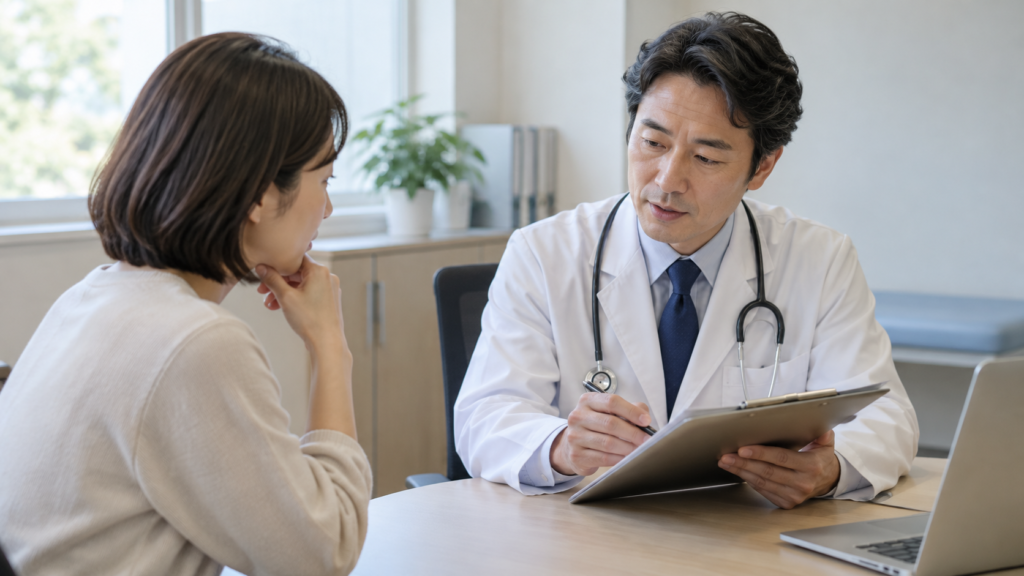 診療で病状と生活の困りごとを相談する人