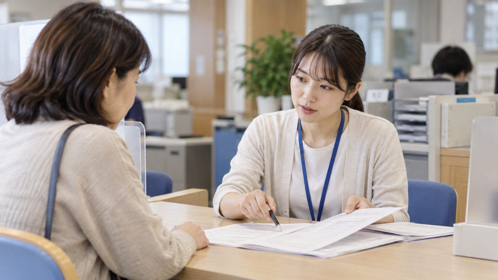 公的な相談窓口で必要書類の説明を受ける人