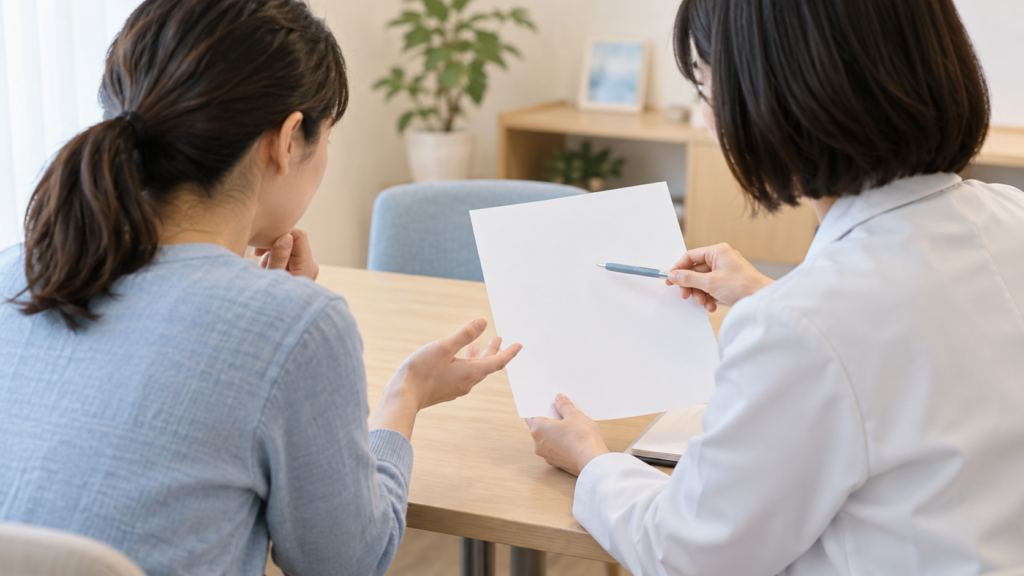 結果面談で説明を聞き質問するイメージ