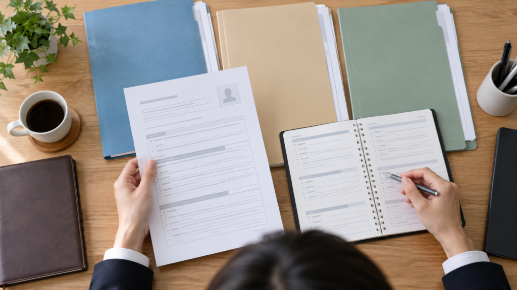 学歴や職歴の確認資料と応募書類を照合する手元