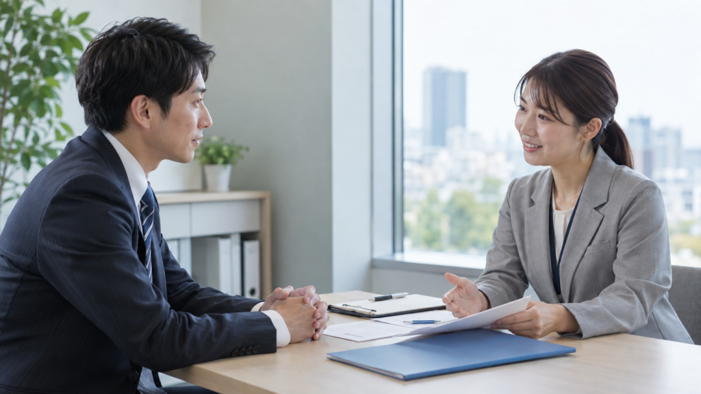 復職後の勤務条件を相談する会社員と担当者